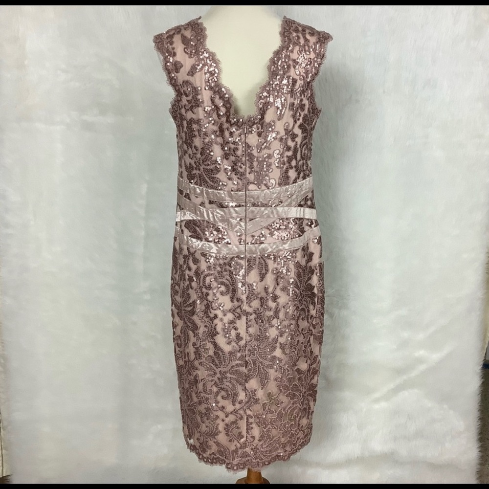 Tadashi Shoji Rose Gold Sequin Lace Evening Dress